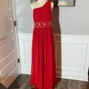 JJs House Vibrant Red Gown with Embellishments